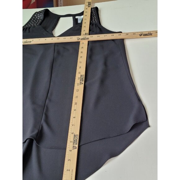 Vintage Y2K Tank Top S Shell Black Studs Hi Low V-Neck Split Back Gauzy - Picture 6 of 12